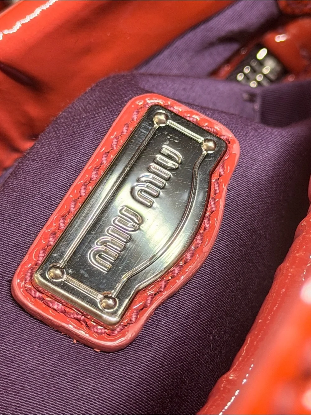 Miu Miu Glossy Red Patent Satchel with Silver Turn-Lock